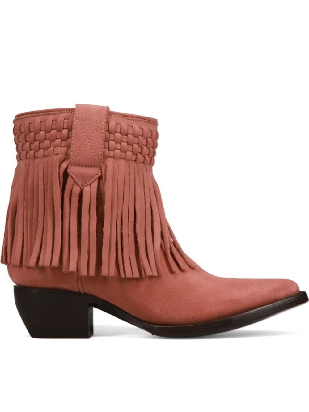 Frye Sacha Fringe Western Bootie Ankle Boots in Pink